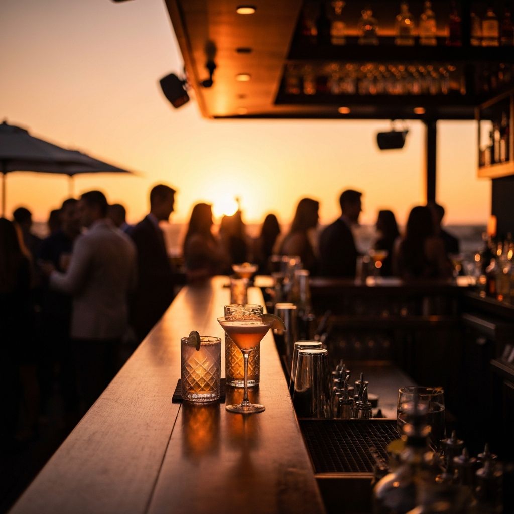 Warm bar atmosphere with craft cocktails